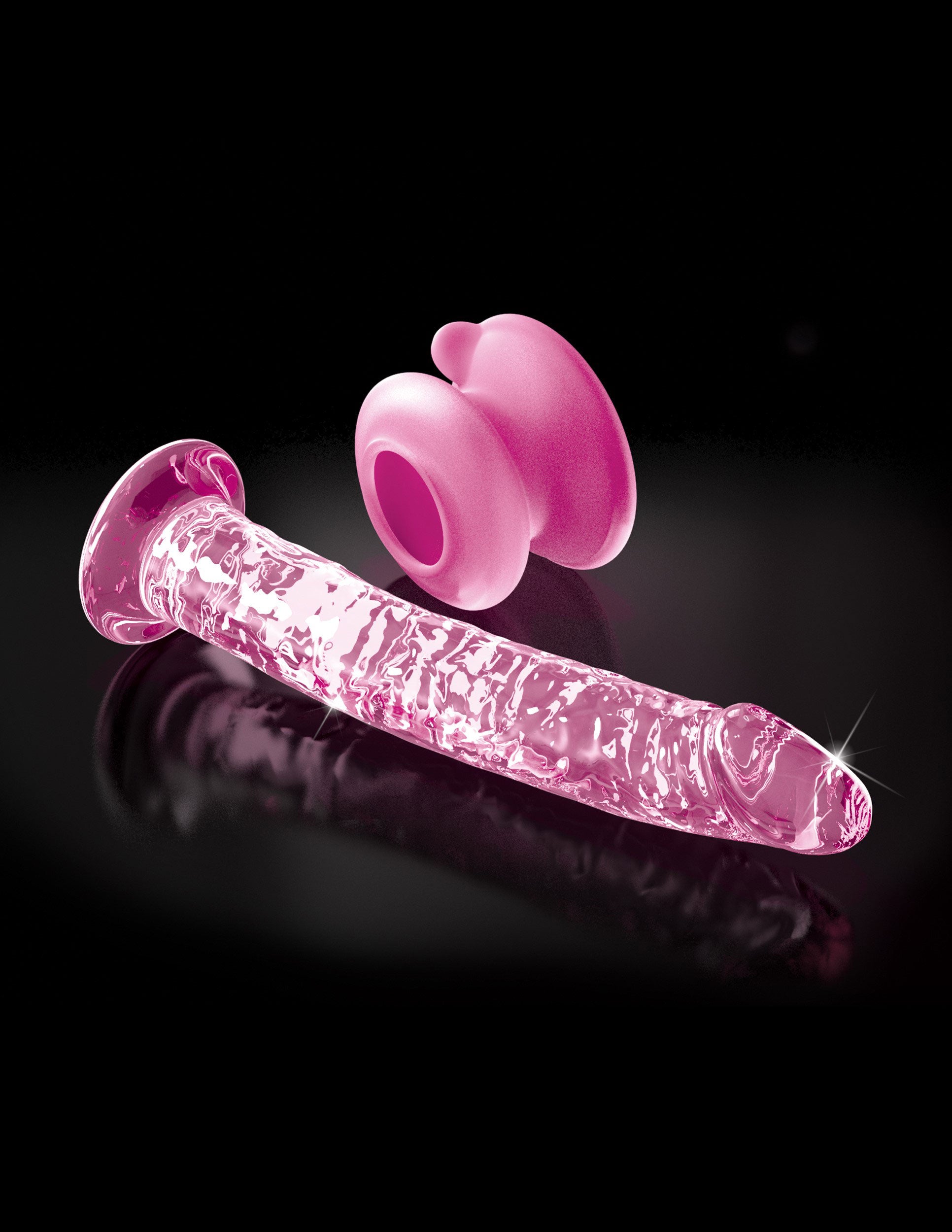 Icicles 17cm Glass Dong with Suction Base Pink DONGS Glass