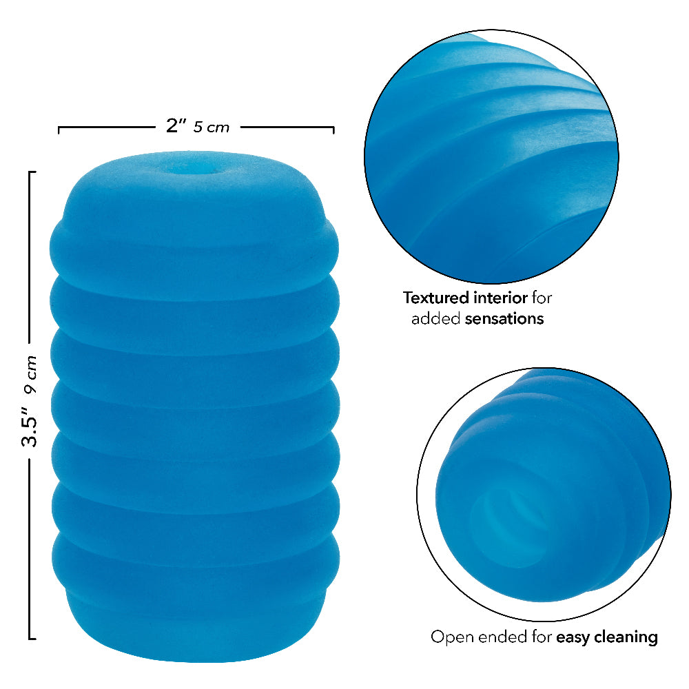 Pop Sock Ribbed Blue Versatile Reversible Stroker 3.5 Inch by 2 Inch Soft Stretchy TPE Blue > Sex Toys For Men > Masturbators Cup