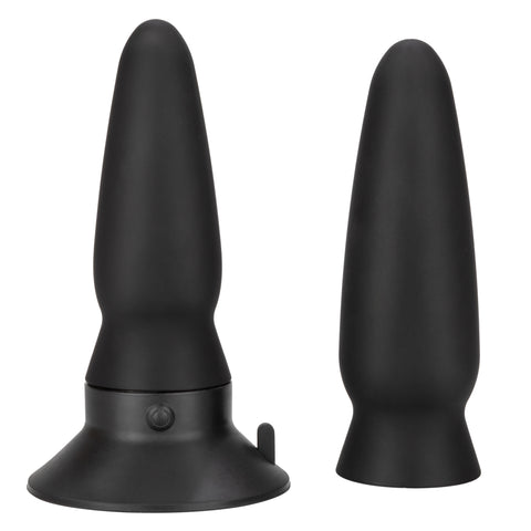 Eclipse Interchangeable Probe Black Silicone Vibrating Anal Probe Set with 2 Attachments and Suction Cup Base Butt Plugs - Vibrating