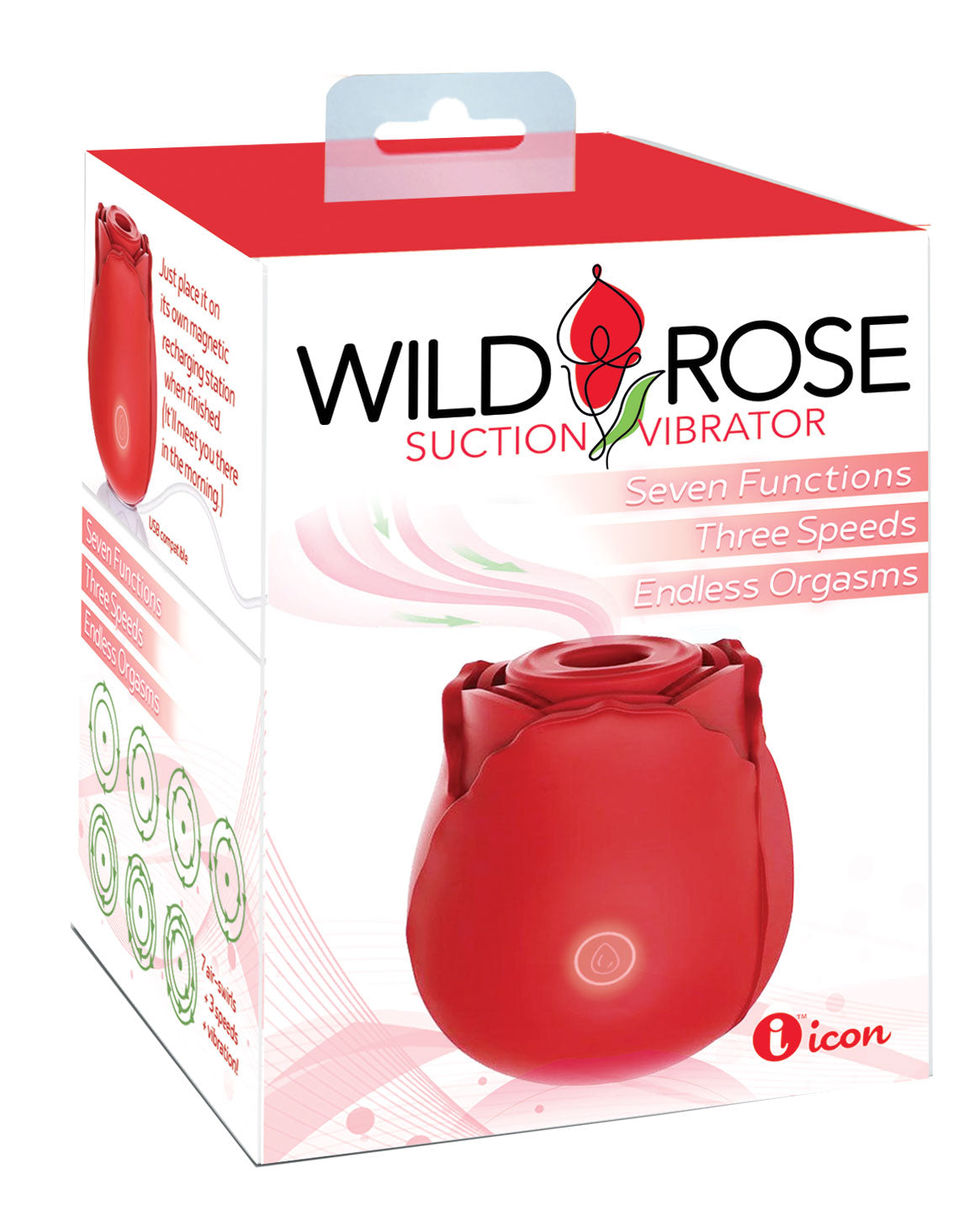 Wild Rose Suction Vibrator USB Rechargeable Air Pulse Stimulator Red Rose Stimulators