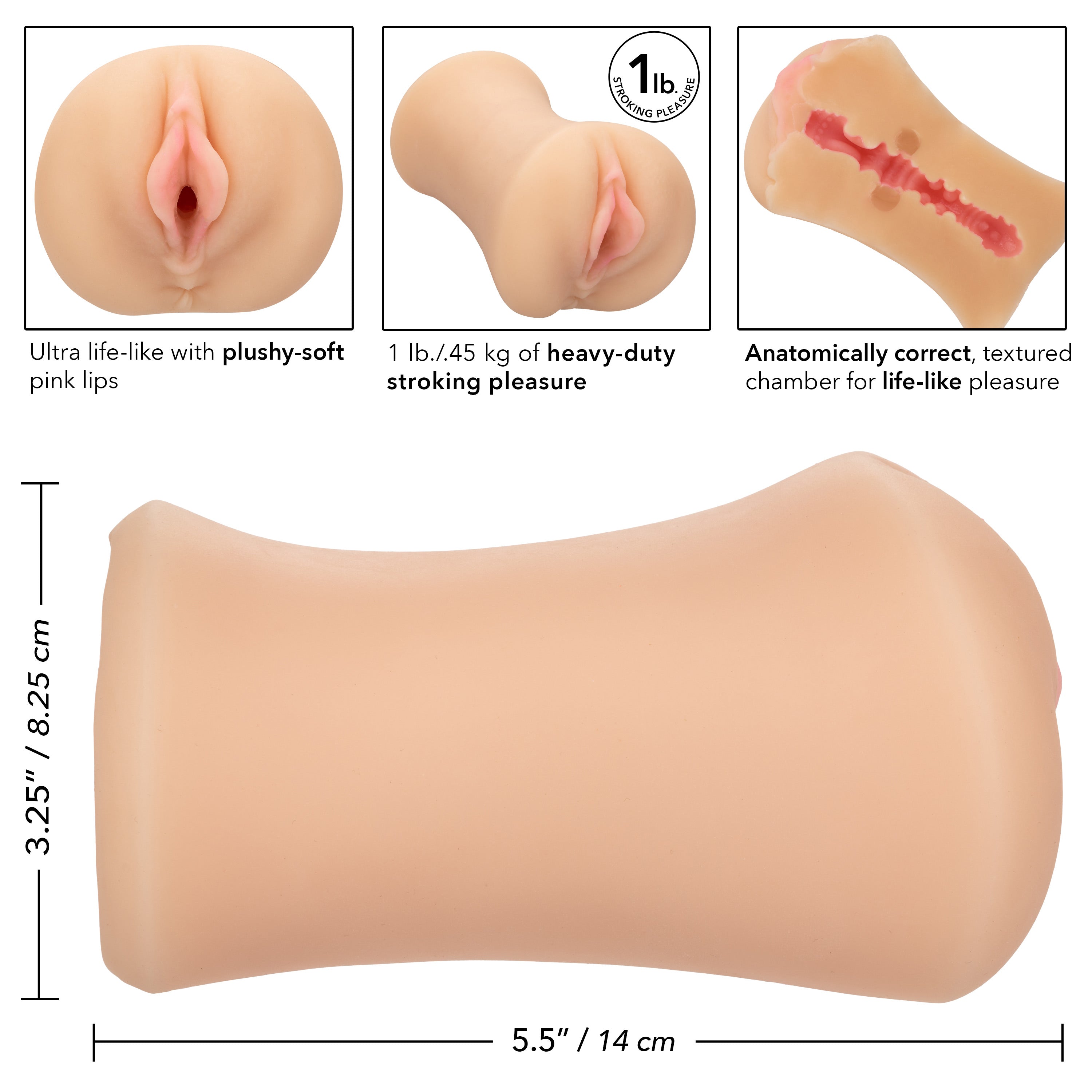 Stroke It Tight Pussy Stroking Sleeve Ivory 1 lb Anatomically Correct PureSkin Material Strokers - Manual