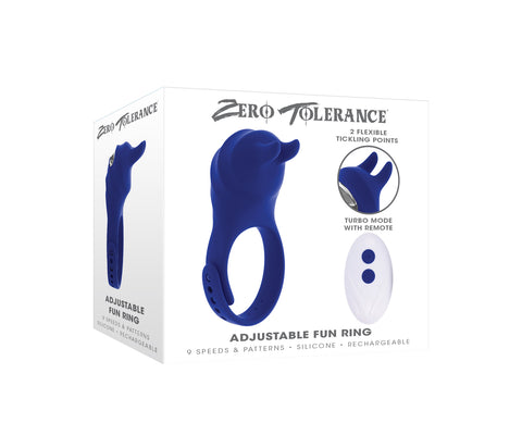 Zero Tolerance ADJUSTABLE FUN RING Blue Cock Rings Vibrating