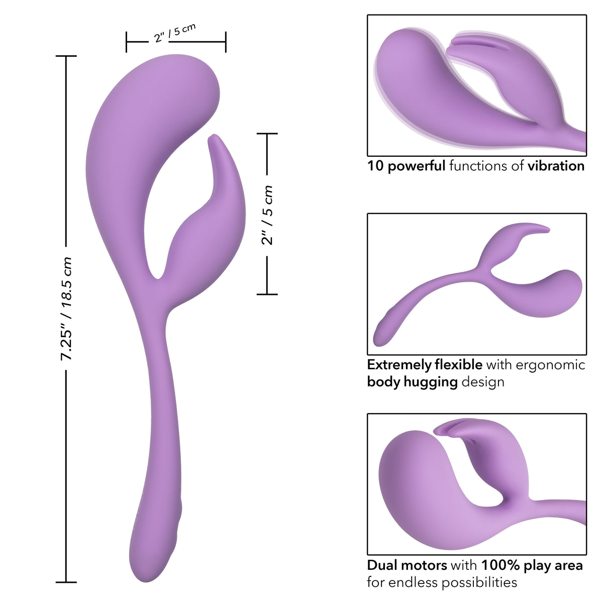 Elle Liquid Silicone Dual Flicker 7.25 Inch Purple Rechargeable Vibrator | Flexible Purple > Vibrators > Ladies > Rabbit