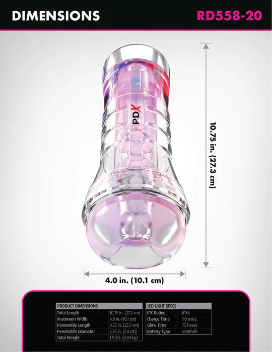 PDX Elite ViewTube XXL (Clear) – LED Stroker Masturbation Aids for Males