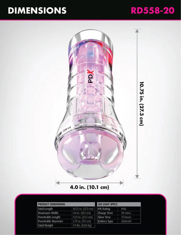 PDX Elite ViewTube XXL (Clear) – LED Stroker Masturbation Aids for Males