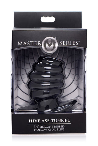 Hive Medium Silicone Ribbed Hollow Anal Plug for Pleasure Black Butt Plugs - Hollow