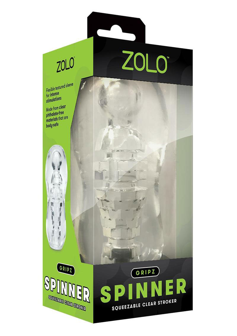 Zolo Gripz Spinner (Clear) – Squeezable Stroker > Sex Toys For Men > Masturbators Cup