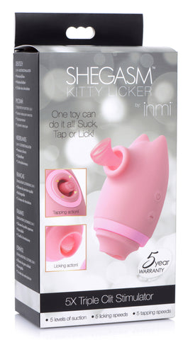 Shegasm Kitty Licker Triple Clit Stimulator Pink Vibrator Pink Suction Stimulator