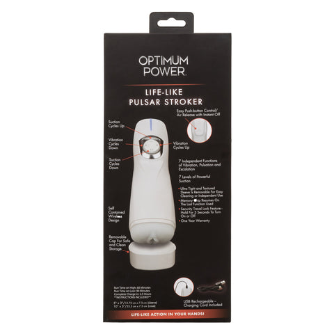 Optimum Power Lifelike Pulsar Stroker Rechargeable White Male Masturbator with Vibration and Suction Functions Strokers - Auto