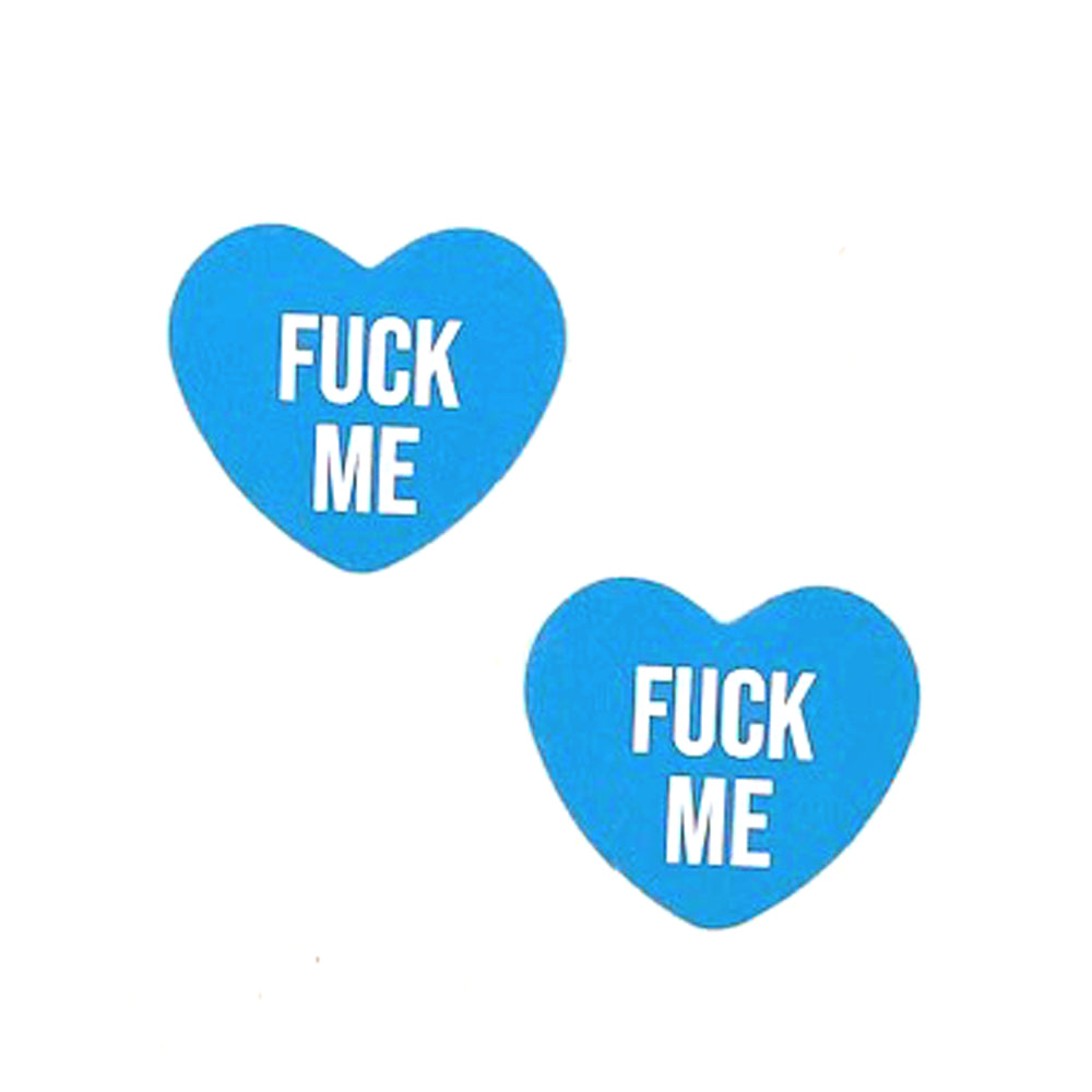 Fuck Me Blue Candy Heart Pasties Handmade Breast Petals Blue > Clothes > Pasties