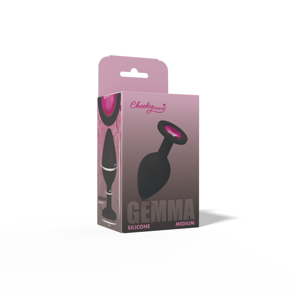 Gemma 3.16 Inch Pink Gem Black Silicone Plug – Medium Butt Plug > Anal Range > Jewel Butt Plugs