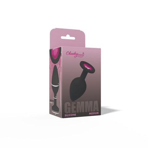 Gemma Pink Gem Black Silicone Plug – Medium Butt Plug > Anal Range > Jewel Butt Plugs