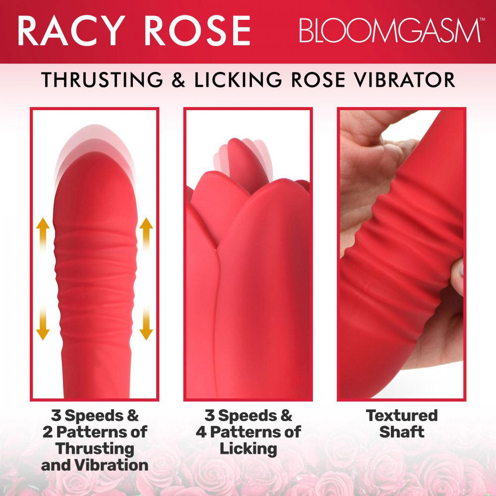 Bloomgasm Racy Rose Wireless Vibrator with Thrust and Lick Rose Stimulators