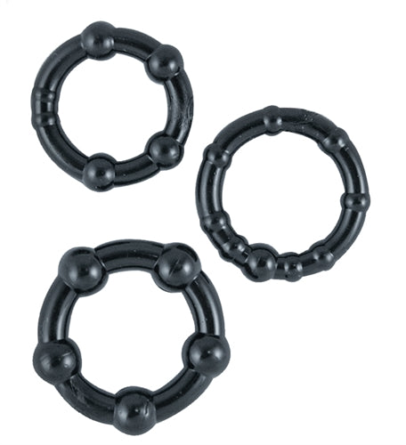 Ram Black Beaded Cock Rings Set of Three Stretchy Penis Rings COCK RING Set