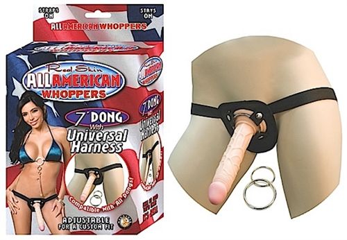 All American 7-Inch Realistic Dong with Universal Harness Beige STRAP-ONS