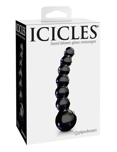 Icicles Black Glass Wand with Beaded Shaft for G-Spot Play DONGS Glass