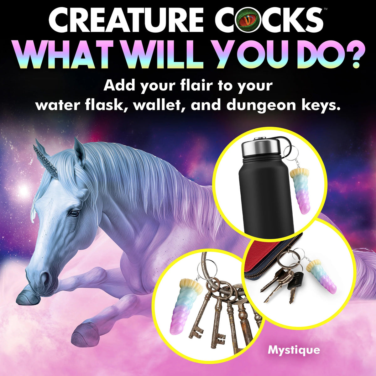 Mystique Unicorn Keychain Playful Novelty Adult Accessory Fantasy-Themed Keychain Multi > Novelties > Gag Gifts
