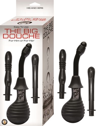 Big Douche Enema Kit with Three Attachments for Him and Her Black Douches