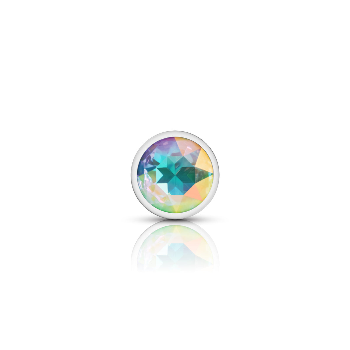 Cheeky Charms Silver Round Butt Plug with Clear Iridescent Jewel Medium (8.03cm) > Anal Range > Jewel Butt Plugs