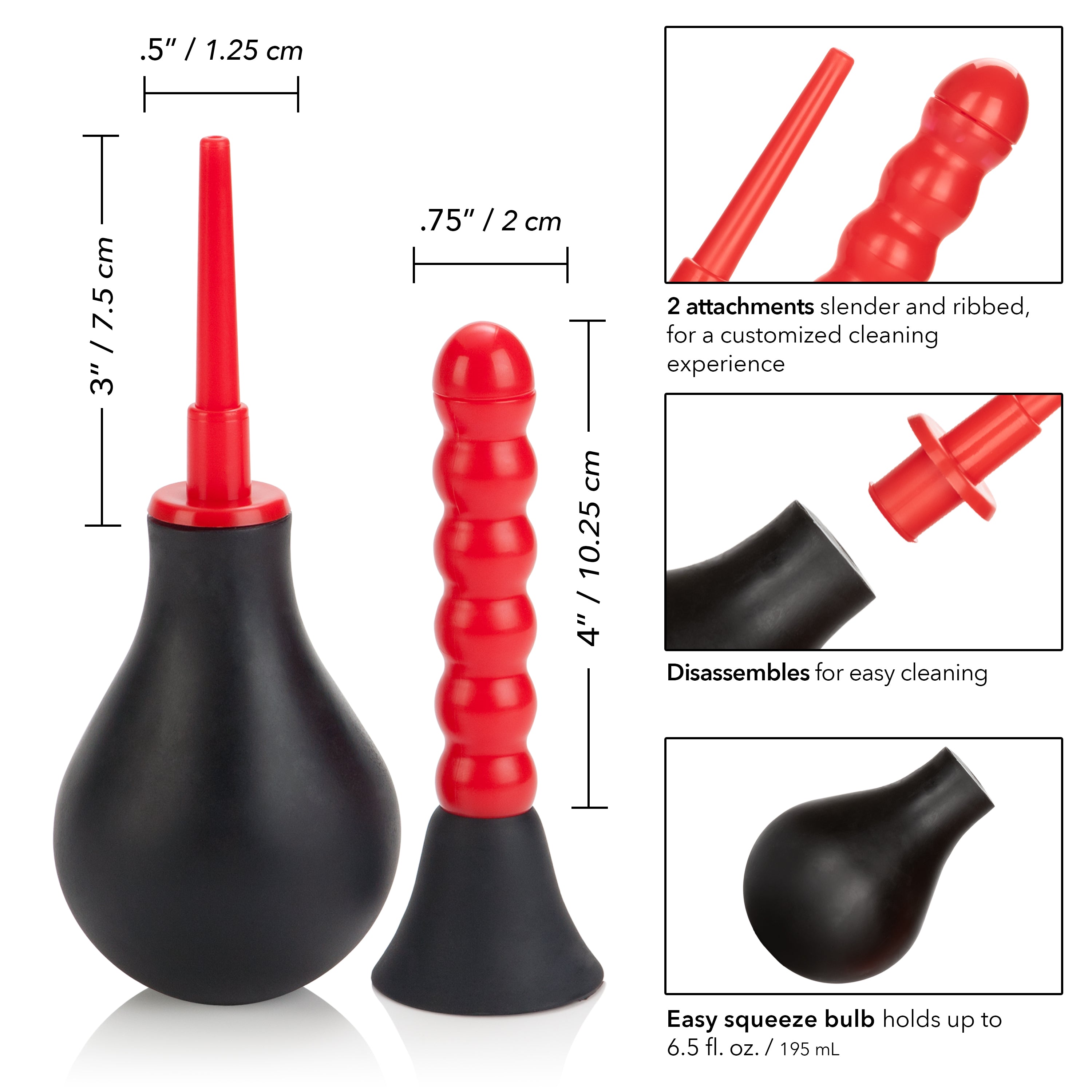Ribbed Anal Douche Enema Kit with Squeeze Bulb and Pleasure Probe Douches