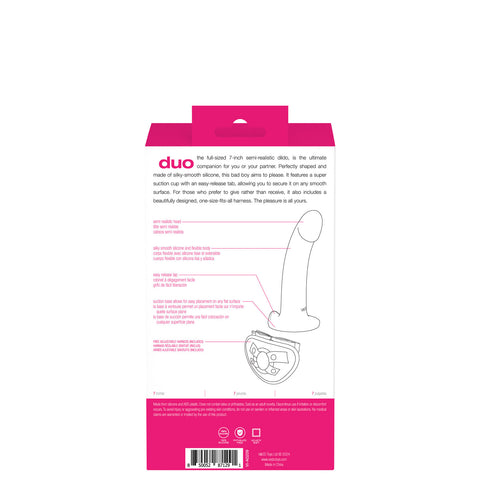 Duo Semi-Realistic 7 Inch Dildo With Harness Pink Purple Harnesses & Strap-Ons