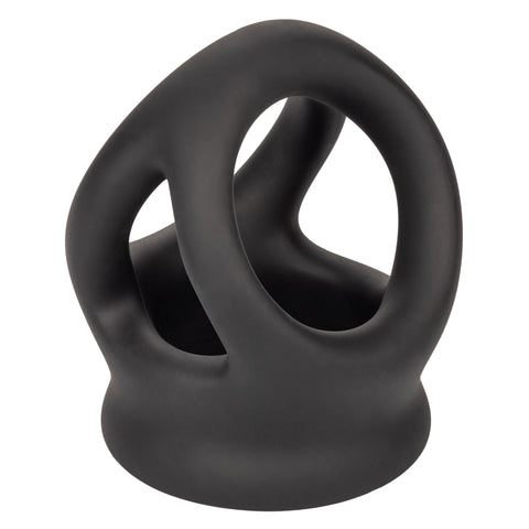 Alpha Liquid Silicone Dual Cage and Ring Black Stretchy Enhancer Cock Ring