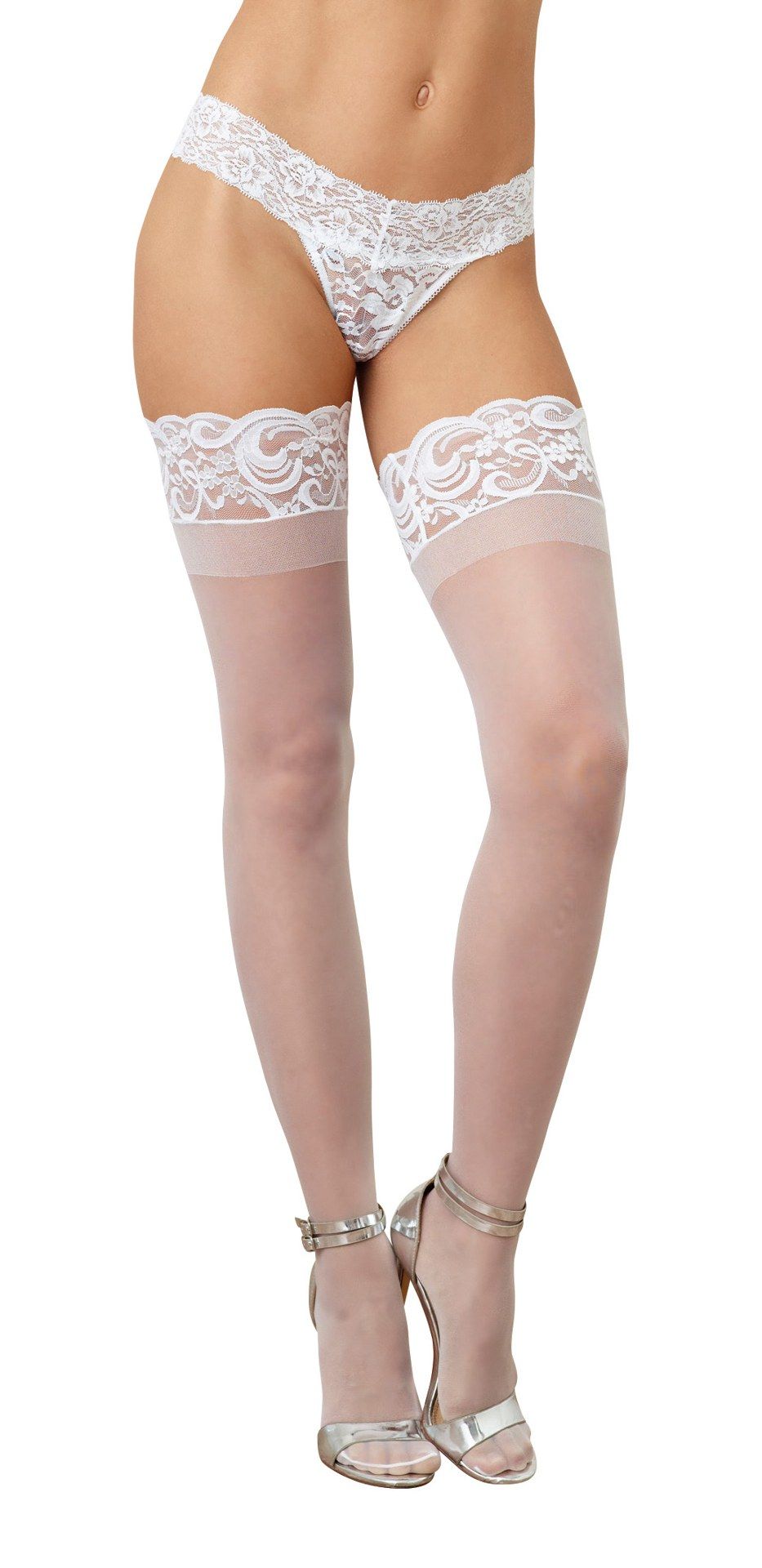 Dreamgirl Black Sheer Thigh High Stockings With Lace Top White Hosiery