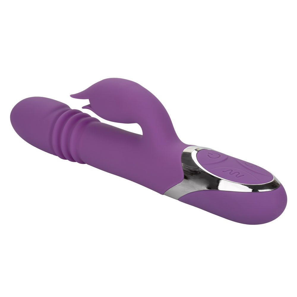 Enchanted Kisser Purple Silicone Rotating and Thrusting Vibrator with Clitoral Stimulator, USB Rechargeable, Waterproof, 12 Vibration Functions, 4 Shaft Rotation, 4 Thrusting Actions VIBRATORS-RABBIT