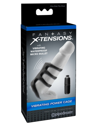 Fantasy X-Tensions Vibrating Power Cage Ring for Enhanced Pleasure Black Cages