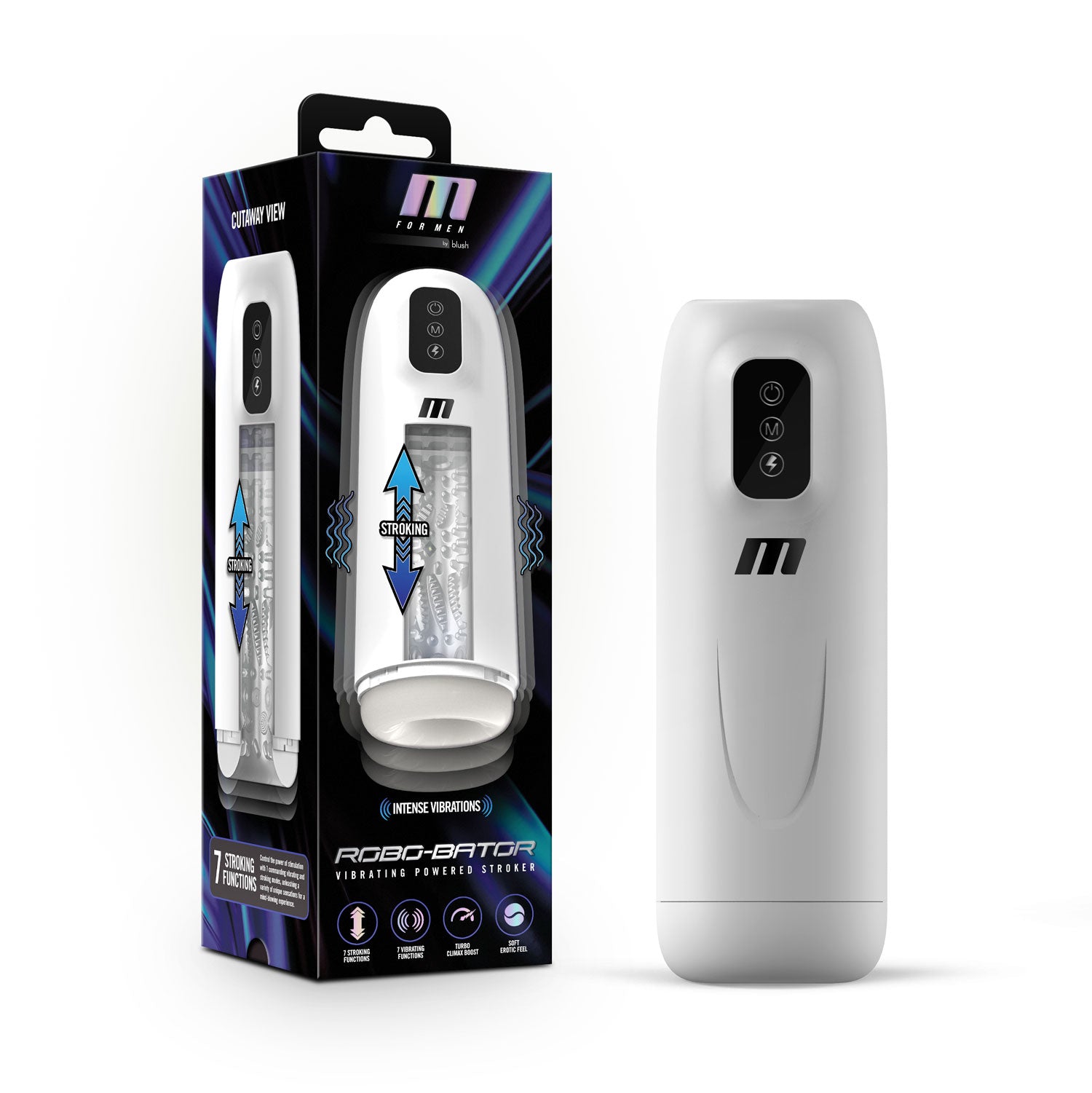 M for Men Robo-Bator White Vibrating Male Masturbator Toy Strokers - Auto