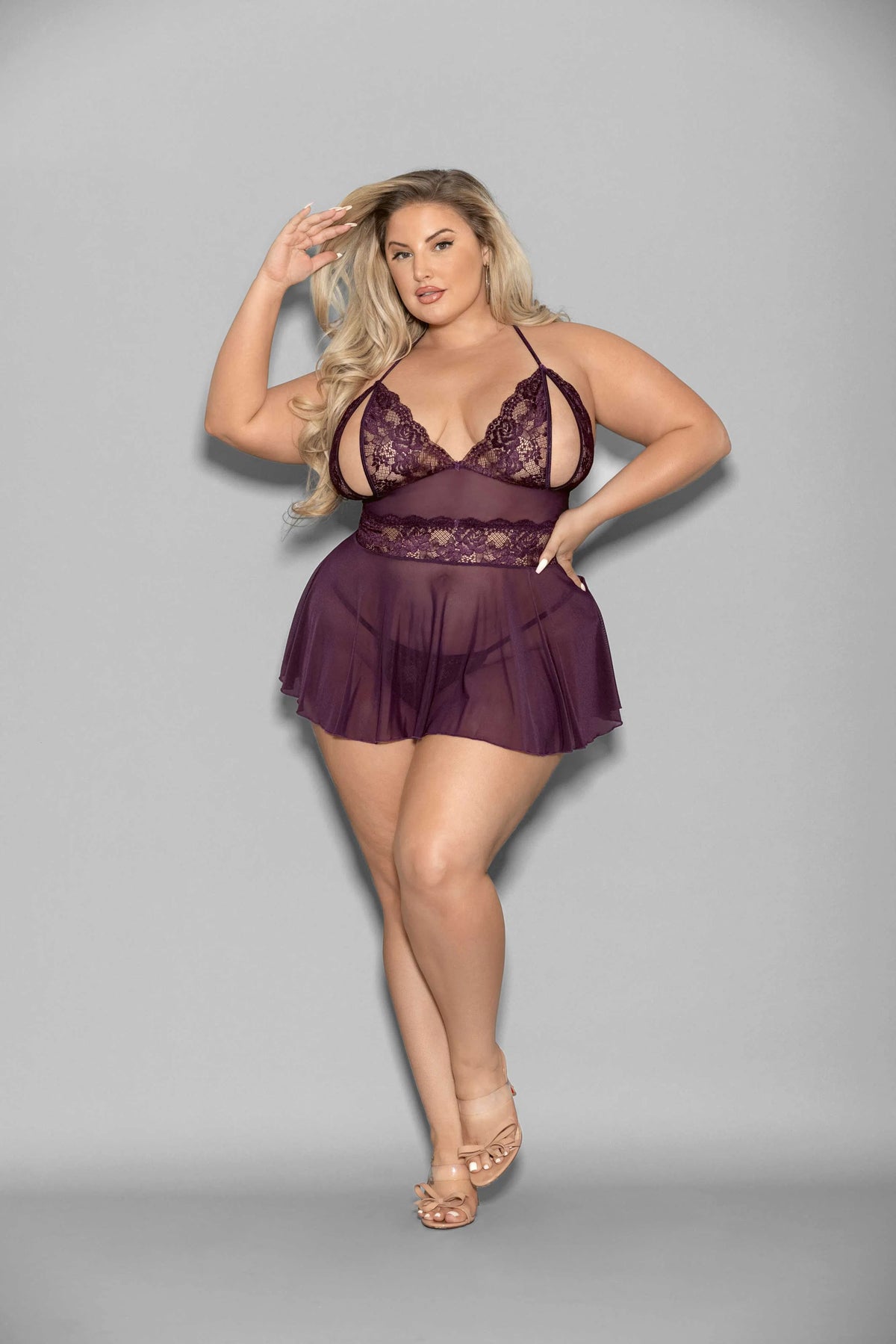 Shorty Babydoll Queen Size – Lace Mesh Halter Tie Lingerie > Clothes > Plus Size Lingerie
