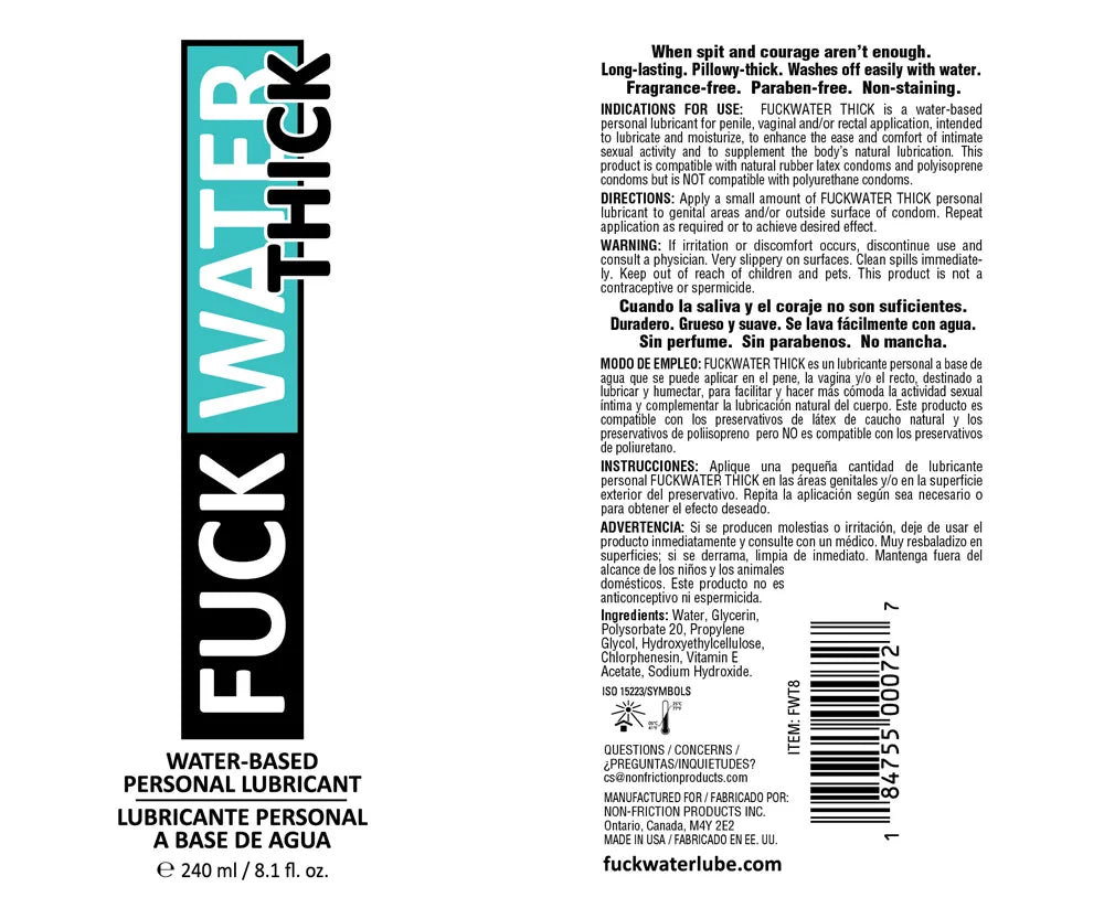 FuckWater Thick – 8oz Clear Water-Based Lubricant Clear > Lube > Water Based