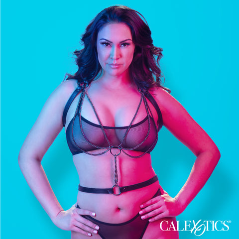 Euphoria Collection Plus Size Multi Chain Halter Harness with Vegan Leather and Velvet Interior, Adjustable Straps, Heavy Duty Metal Chain Womens Harnesses
