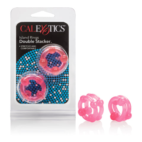 Island Rings Double Stacker Pink Glow in the Dark Stretchy TPE Cock Rings 0.75 Inch 2 cm COCK RING Set