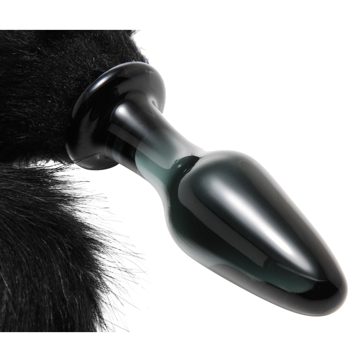 Midnight Fox Glass Anal Plug with Long Black Fur Tail > Anal Range > Tail Butt Plugs