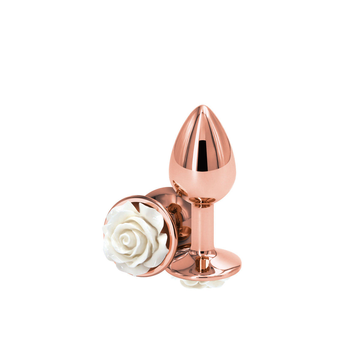 Rear Assets Rose Small 7.6 cm Metal Butt Plug White Rose Base Rose Gold Small > Anal Range > Jewel Butt Plugs