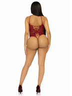 Net and Lace Keyhole Halter Bodysuit (Burgundy) – One Size Lingerie One Size > Clothes > Bodies and Playsuits