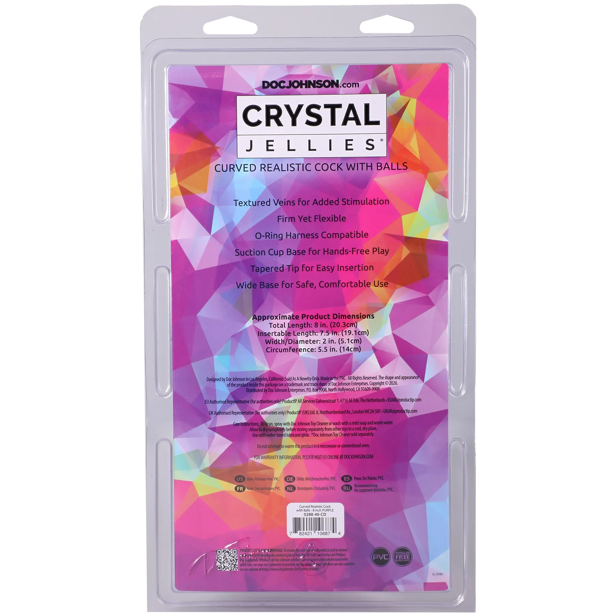 Crystal Jellies Curved Realistic Cock With Balls 8 Inch Purple > Dildos > Realistic Dildos