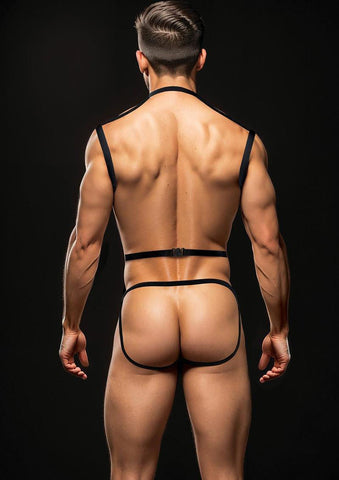 Envy 3-Piece Wet Look Chest Harness Set Men’s Jockstrap Black Black Mens Harnesses