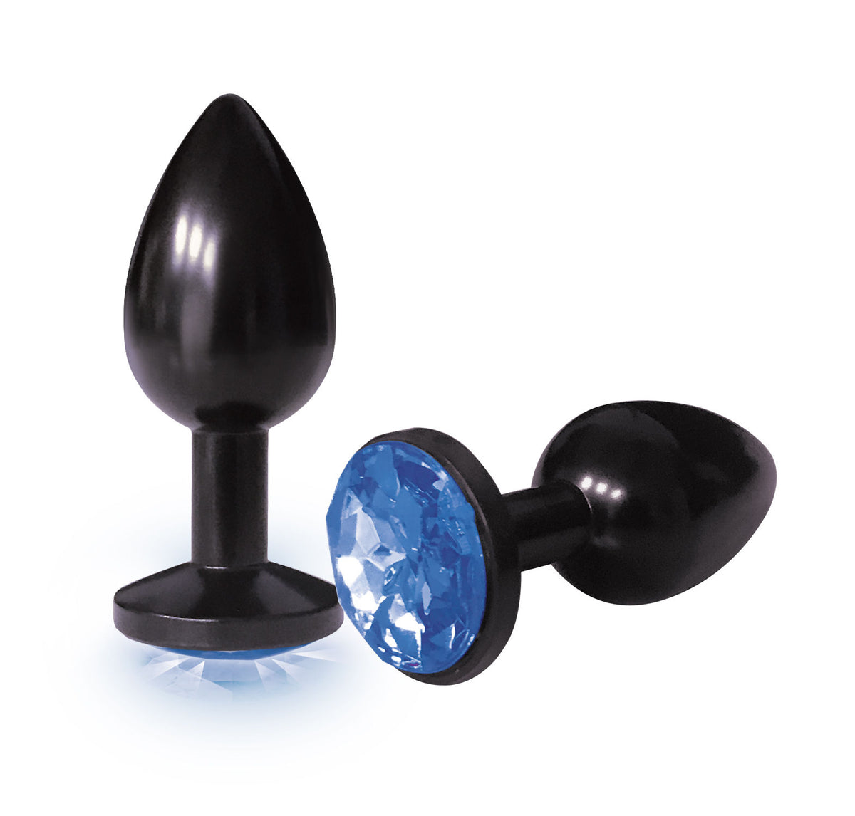 Silver Anodized Stainless Steel Butt Plug with Cobalt Jewel Blue|Black > Anal Range > Jewel Butt Plugs