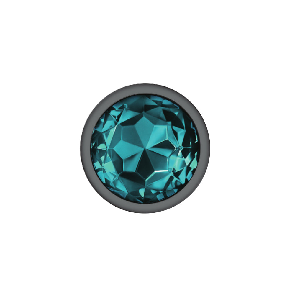 Cheeky Charms Gunmetal Round Butt Plug with Teal Jewel Large (9.12cm) > Anal Range > Jewel Butt Plugs