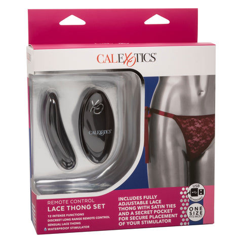 Remote Control Lace Thong Set Burgundy with Mini Vibrator Panty Vibrators