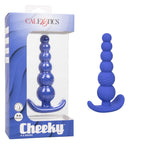 Cheeky X-6 Beads Silicone Anal Probe in Purple with Gradually Beaded Shaft and Pull Handle Base Blue > Anal Range > Butt Plugs