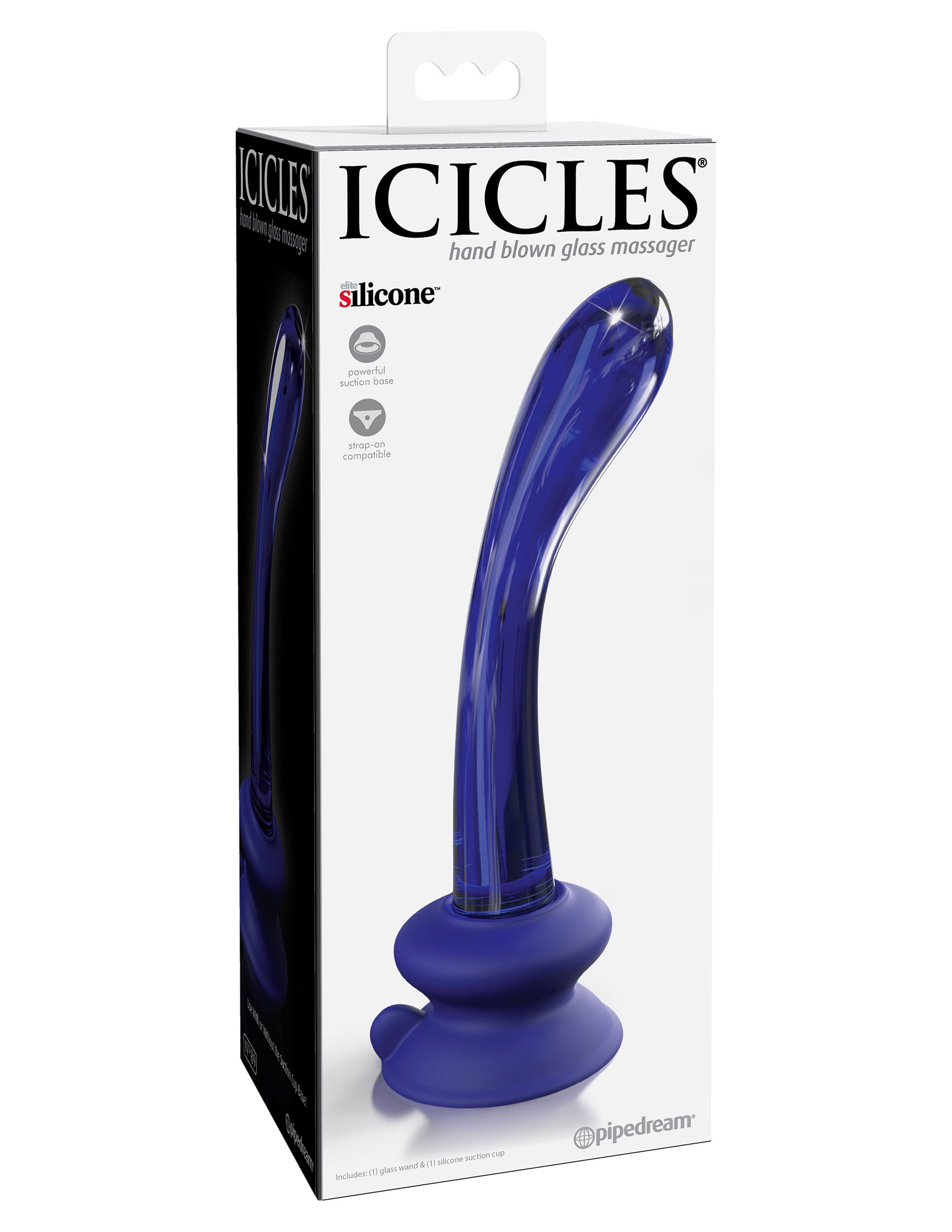 Icicles Blue Glass Massager with Silicone Suction Cup DONGS Glass