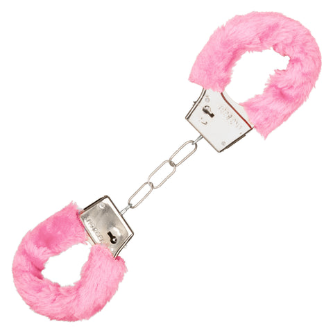 Playful Furry Cuffs Pink Plush Faux Fur Covered Adjustable Handcuffs with Lock and Keys > Bondage Gear > Restraints