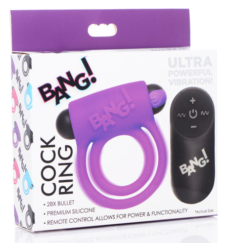 Bang Silicone Cock Ring and Bullet - USB Rechargeable Vibrating Cock Ring with Wireless Remote in Black Cock Rings Vibrating