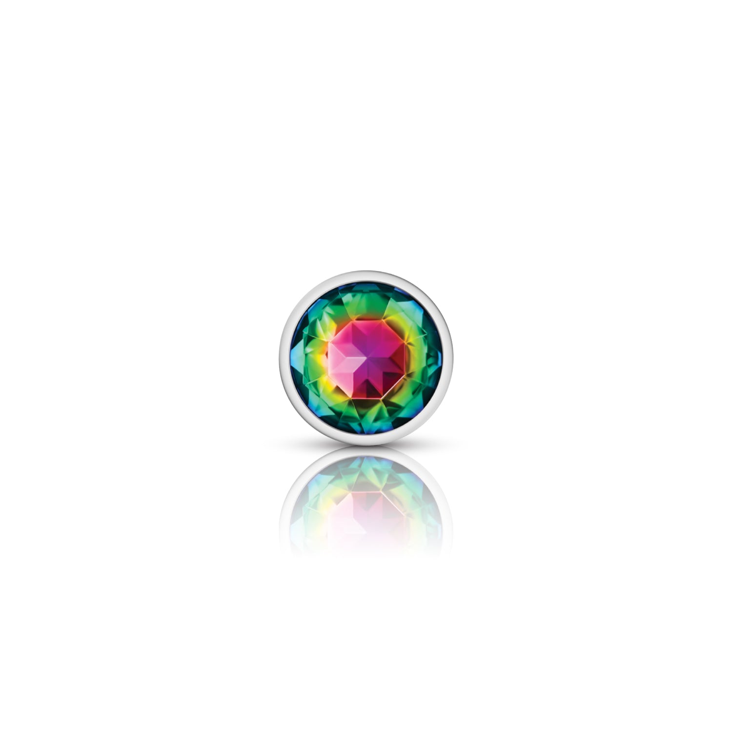 Cheeky Charms Silver Round Butt Plug with Rainbow Jewel Small > Anal Range > Jewel Butt Plugs
