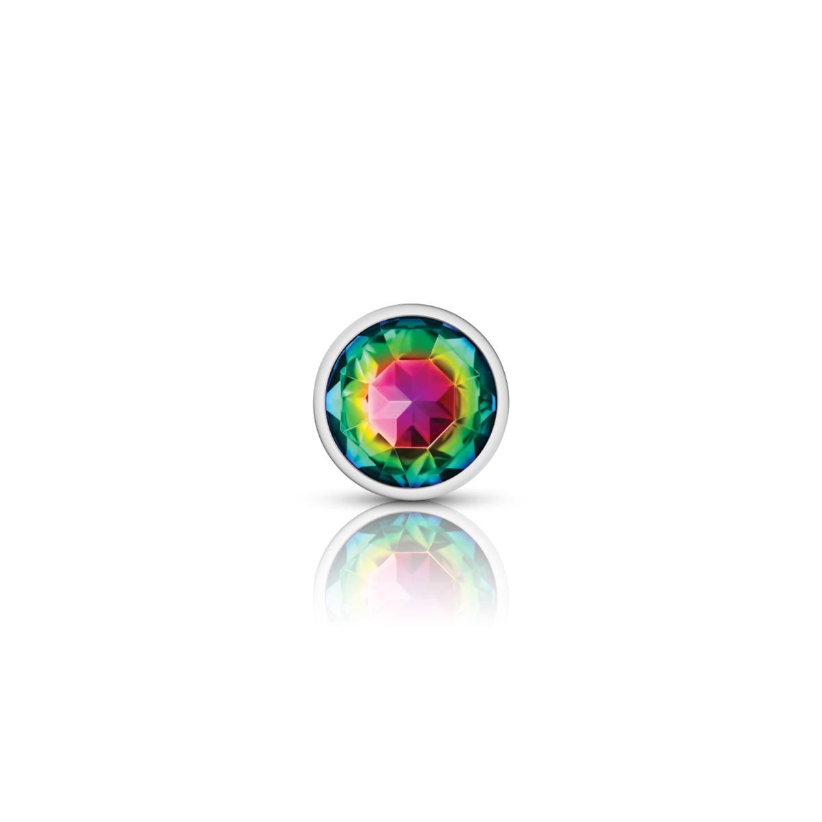 Cheeky Charms Silver Round Butt Plug with Rainbow Jewel Small (6.78cm) > Anal Range > Jewel Butt Plugs