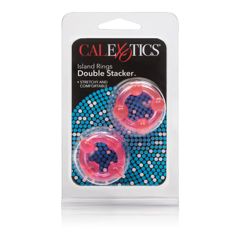 Island Rings Double Stacker Pink Glow in the Dark Stretchy TPE Cock Rings 0.75 Inch 2 cm COCK RING Set