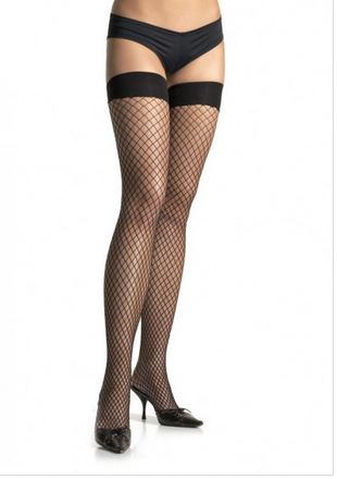 Spandex Industrial Net Thigh High Hosiery with Closed Toe Black Black Hosiery
